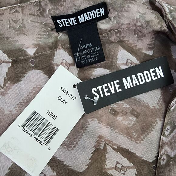 Steve Madden Womens Kimono One Size OSFM Ikat Printed Short Sleeve Clay Tassels - Picture 11 of 12